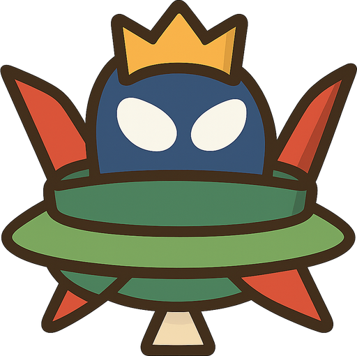 a king alien with space ship. No background. Transparent background. Blank background. No shadows. 2d. In-Game asset. flat