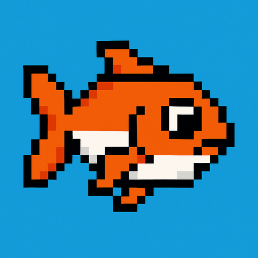 8 bit fish.
In-Game asset.  2d.  High contrast.  No shadows