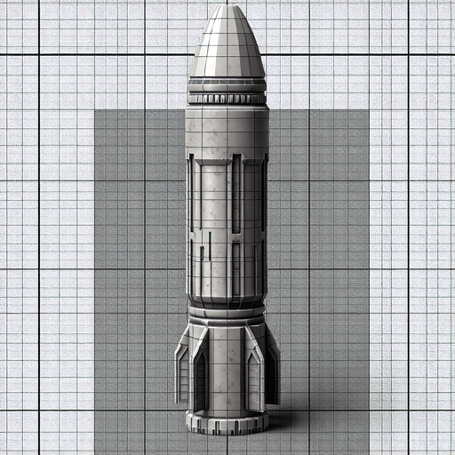 A small real  missile 2d view
View of whole body vertically.
Single Game Texture. In-Game asset. 2d. Blank background. High contrast. No shadows.