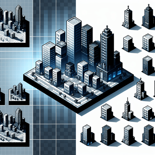 Buildings.
Single Game Texture. In-Game asset. 2d. Blank background. High contrast. No shadows.