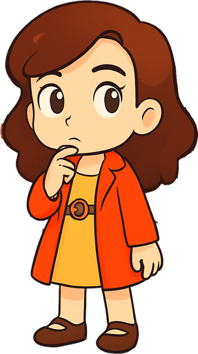 Make her stand still and thinking look on face with finger on her chin