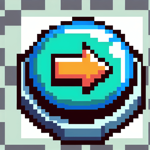 button with an arrow, 8bit pixelart.
Single Game Texture. In-Game asset. 2d. Blank background. High contrast. No shadows.
