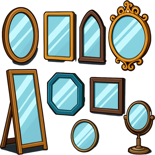 Pack of different mirrors.
In-Game asset.  High contrast.  No shadows. 3D