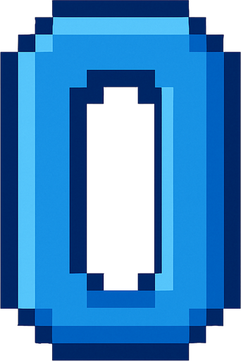 Número 0 azul, pixelart.
In-Game asset.  2d.  High contrast.  No shadows