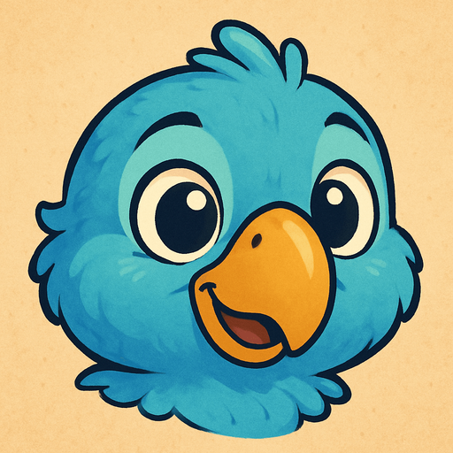 Blue cartoon baby parrot face.