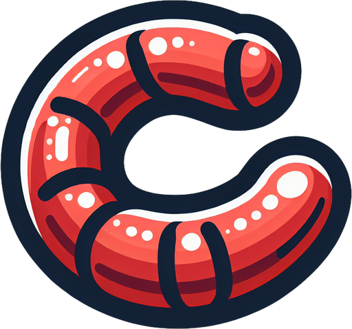 A crook sausage.
Single Game Texture. In-Game asset. 2d. Blank background. High contrast. No shadows.