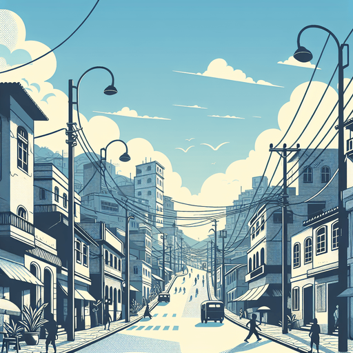 uma rua com ceu azul, fundo png.
Single Game Texture. In-Game asset. 2d. Blank background. High contrast. No shadows.