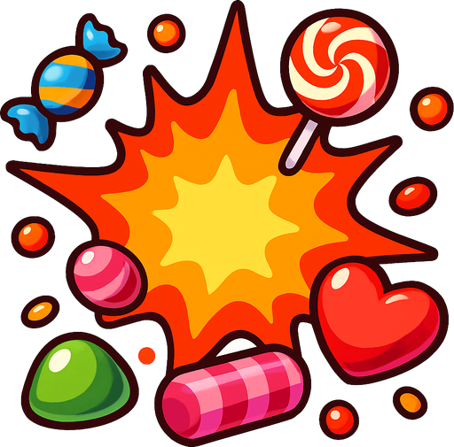 Candy explotion.
In-Game asset.  2d.  High contrast.  No shadows