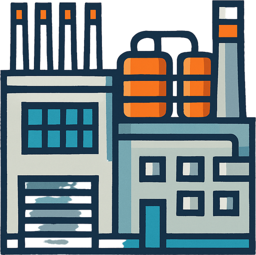 Industrial building 2d pixilated topdown.
In-Game asset.  2d.  High contrast.  No shadows