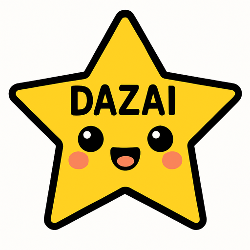 una estrella hermosa con cara kawai que en su frente diga Dazai.
In-Game asset.  2d.  High contrast.  No shadows