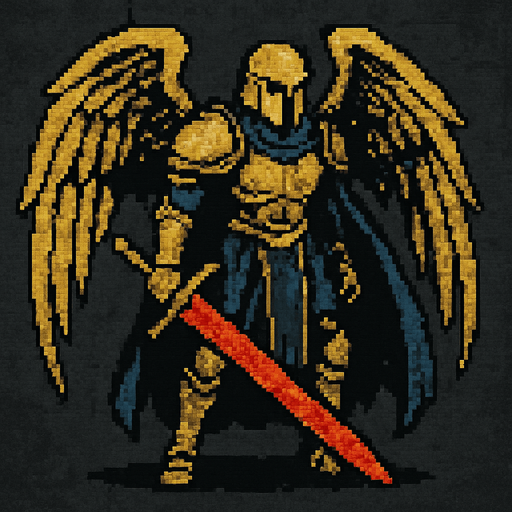 Michael demiurgos dark souls style 2d pixel art.
In-Game asset.  2d.  High contrast.  No shadows