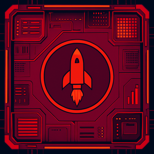 2D Top floor of tower facing the screen to use it as a grid. future. Cyberpunk. abstract. seen from above. HD colors. No Diagonal assets. Red color. Big logo of a Fired rocket on the middle of it.