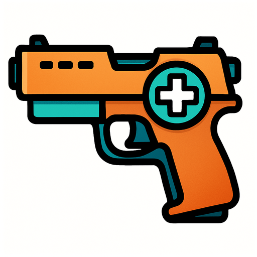 There is a + on the gun.
In-Game asset.  2d.  High contrast.  No shadows