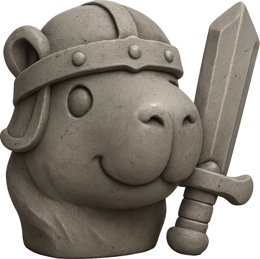 Recrealo en una escultura. Utiliza un estilo cartoon. Usas colores grises. Recuerda que es un capibara usas sus rasgos y formas. Damelo sin fondo