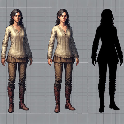 Full body human.
Single Game Texture. In-Game asset. 2d. Blank background. High contrast. No shadows.