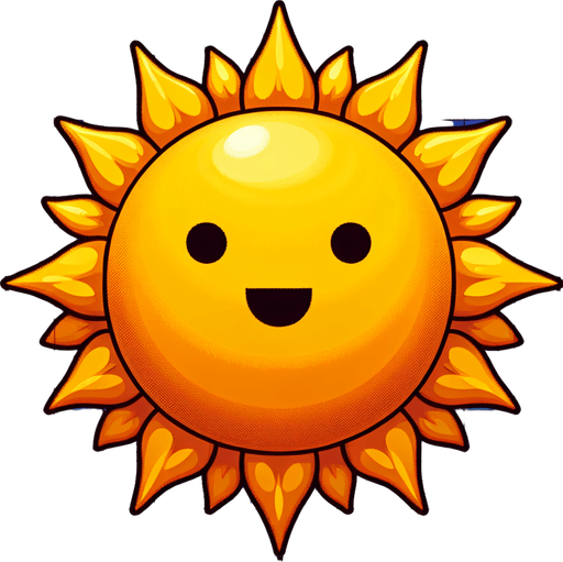 Sun.
Single Game Texture.  In-Game asset.  2d.  Blank background.  High contrast.  No shadows