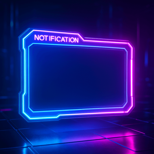 neon cyberpunk glowing empty notification text window overlay blue pink futuristic videogame 3d hologram