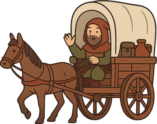 ortaçağ atlı araba ve tüccar
. No background. Transparent background. Blank background. No shadows. 2d. In-Game asset. flat