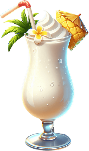A nice glass of pina colada.
Single Game Texture. In-Game asset. 2d. Blank background. High contrast. No shadows.