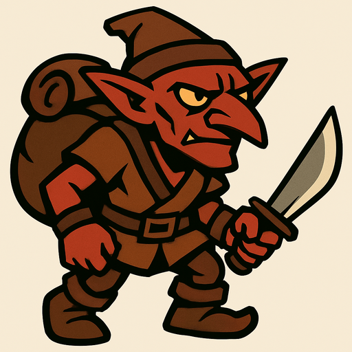 kahverengi gezgin eli bıçaklı goblin.
In-Game asset.  2d.  High contrast.  No shadows