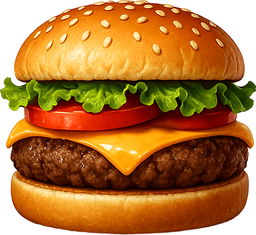 Realistic hamburger.
In-Game asset.  2d.  High contrast.  No shadows