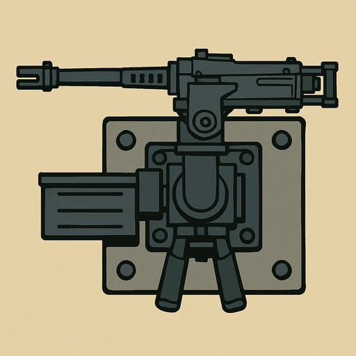 Üstten bakış yere sabitlenmiş silah.
In-Game asset.  2d.  High contrast.  No shadows
