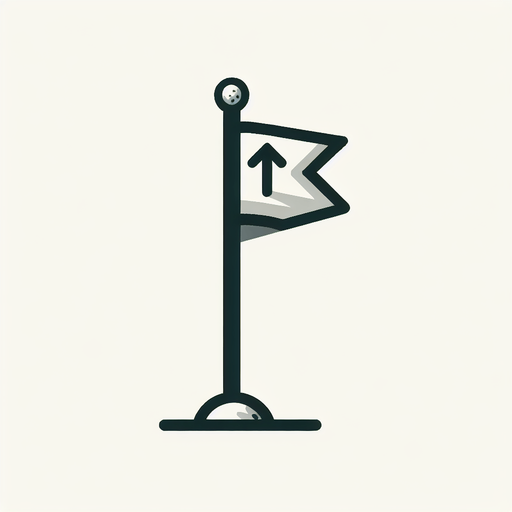 Drapeau de golf avec un flèche vers le haut.
Single Game Texture. In-Game asset. 2d. Blank background. High contrast. No shadows.