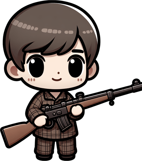 A cute boy with am 47 in hand.
Single Game Texture. In-Game asset. 2d. Blank background. High contrast. No shadows.