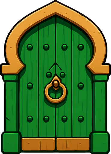 Green wood arabic door.
In-Game asset.  2d.  High contrast.  No shadows