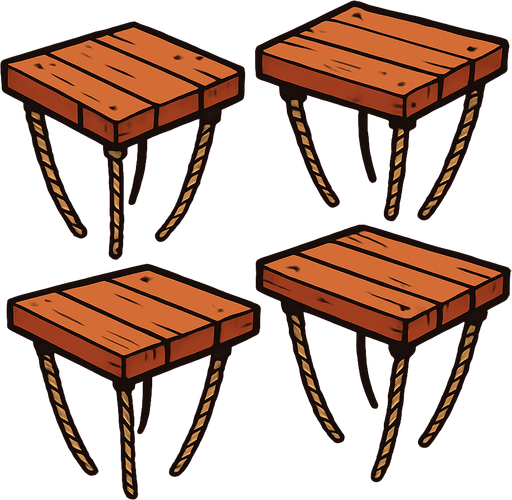 Tarimas con cuerdas tensadas flotando debajo..
In-Game asset.  2d.  High contrast.  No shadows