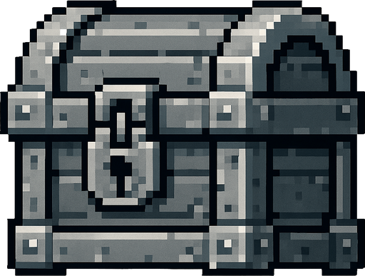 2d pixel bir demir hazine kutusu.
In-Game asset.  2d.  High contrast.  No shadows