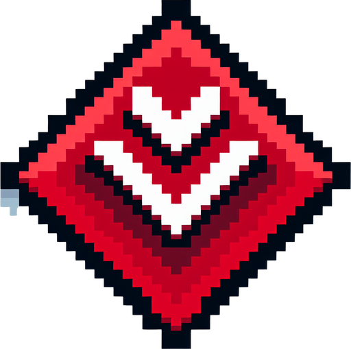 pixel art of a red chevron.
Single Game Texture. In-Game asset. 2d. Blank background. High contrast. No shadows.