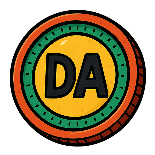 coin with colors, have "DA", hd colors. have black circles and black line for the "DA", between the 2 circles do small black lines all around.
Single Game Texture.  In-Game asset. 2d.  Blank background.  High contrast.  No shadows