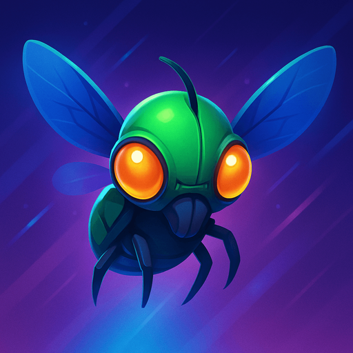 Front-facing icon, Fullscreen modern App Store art style with futuristic small flying alien bug
, 16:9, high definition.  No text captions!