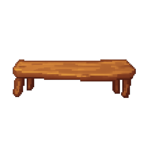 bench,plank,pixelart. No background. Transparent background. Blank background. No shadows. 2d. In-Game asset. flat