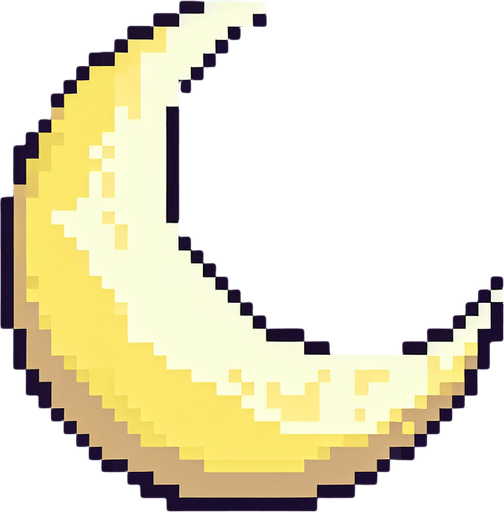 A pixel art moon, crescent, pale yellow.
Single Game Texture. In-Game asset. 2d. Blank background. High contrast. No shadows.