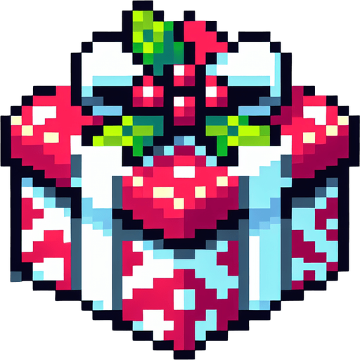 8 bit x mas pressent. in game asset. Single Game Texture. In-Game asset. 2d. Blank background. High contrast. No shadows.