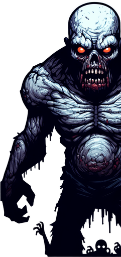 Big zombie.
Single Game Texture.  In-Game asset.  2d.  Blank background.  High contrast.  No shadows. 3d