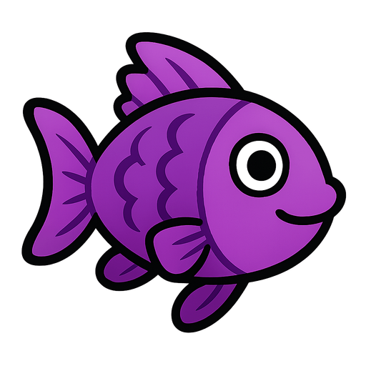 Purple fish.
In-Game asset.  2d.  High contrast.  No shadows