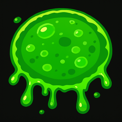 Poisonous green circular saliva. 2D. Top View..
In-Game asset.  2d.  High contrast.  No shadows
