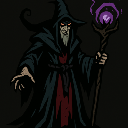 קוסם אפל מהאגדות.
In-Game asset.  2d.  High contrast.  No shadows