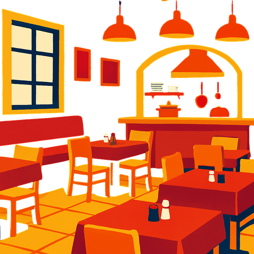 Fond d'écran restaurant.
In-Game asset.  2d.  High contrast.  No shadows
