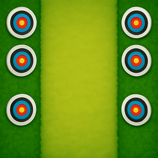 Haz el cesped del medio de un verde mas amarillo. añade dianas de tiro a las lados sobre los arbustos dos de cada lado.