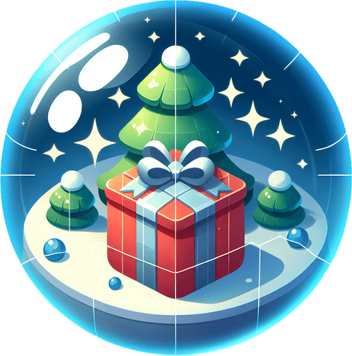 a round christmas gift.plastic style. Single Game Texture. In-Game asset. 2d. Blank background. High contrast. No shadows.
