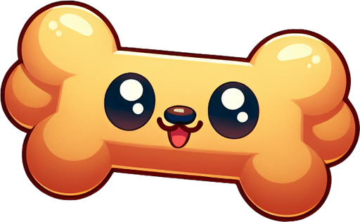 a cute looking dog toy shaped like a bone..
Single Game Texture. In-Game asset. 2d. Blank background. High contrast. No shadows.