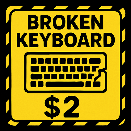 police tag that says Broken Keyboard for $2.
In-Game asset.  2d.  High contrast.  No shadows