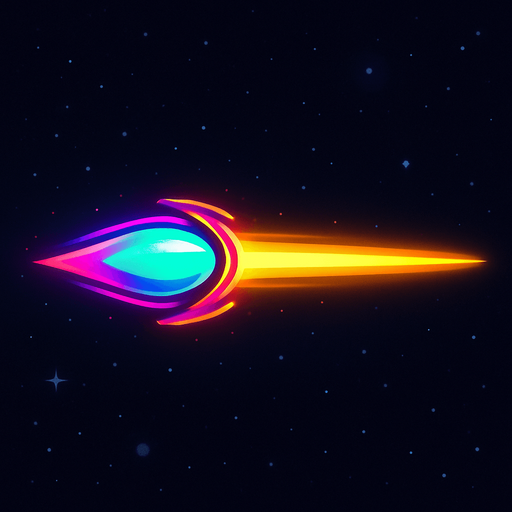 ProjectileSpace shooter oyununda, uzay gemisinin ucundan çıkan, ileriye doğru düz bir hat üzerinde giden ışıklı mermi (projectile) çizer misin? Görsel olarak enerjik, fütüristik ve renkli olabilir. Arka planda uzay boşluğu olabilir. transparent.
In-Game asset.  2d.  High contrast.  No shadows
