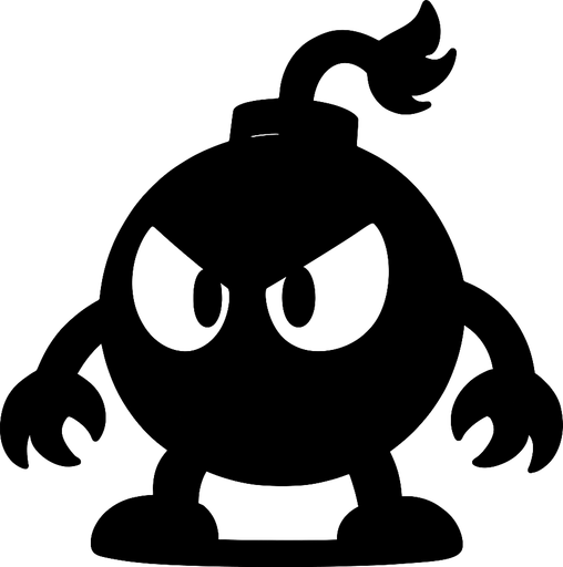 Black monster , white eyes looks like bomb.
In-Game asset.  2d.  High contrast.  No shadows