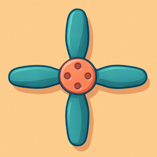 Propeller for a drone, viewed straight from above. Cute soft graphics. soft ambient light. semi-matte to satin surfaces. naturalistic with slight saturation boost colors. 
In-Game asset.  2d.  High contrast.  No shadows. top down..
In-Game asset.  2d.  High contrast.  No shadows