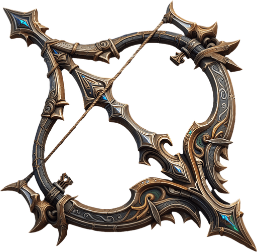 Warcraft 3 image of a bow..
Single Game Texture. In-Game asset. 2d. Blank background. High contrast. No shadows.